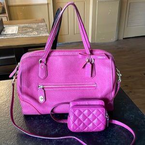 Coach Hot Pink bag and wallet set with shoulder strap